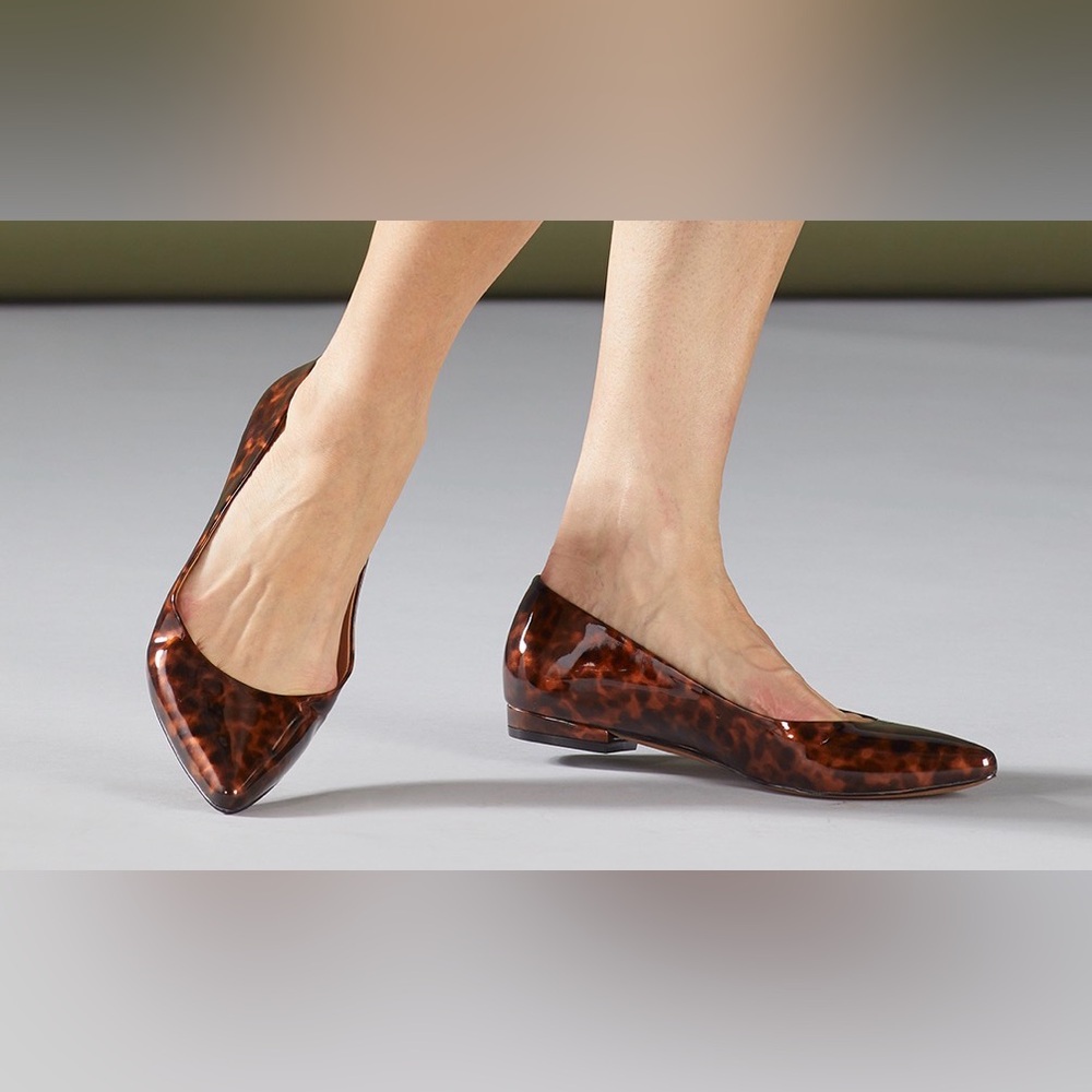 Lena Tortoiseshell Pointed Ballet Flats - Brown Gloss
